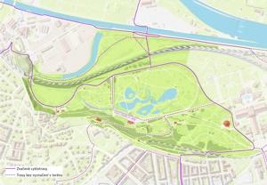 Královská obora Stromovka, orientační mapa - cyklistické trasy (300 pxl)