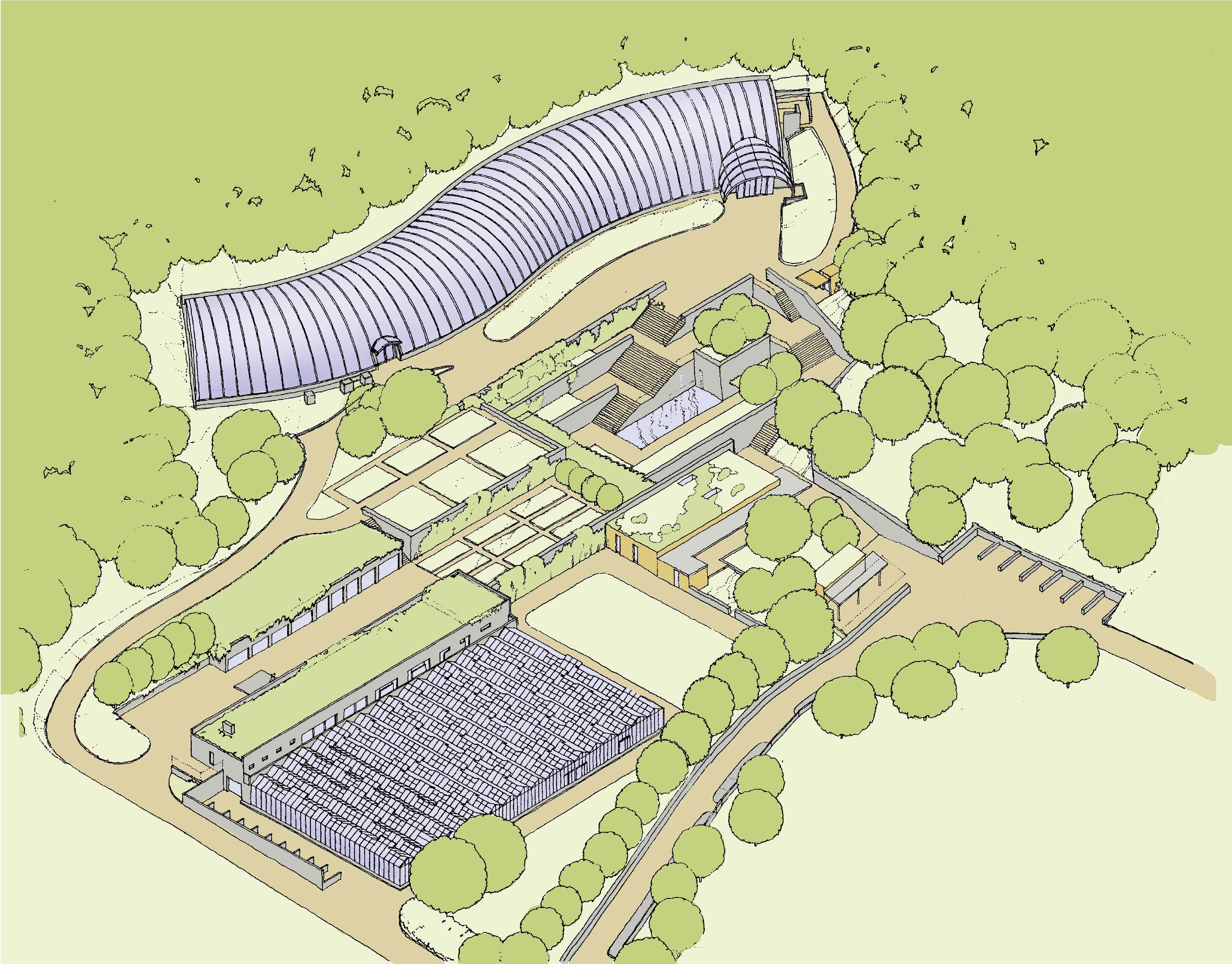 Vizualizace - dostavba areálu západní části Botanické zahrady hl. m. Prahy