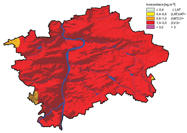 Obr. Pole roční koncentrace benzo(a)pyrenu, aglomerace Praha, 2006