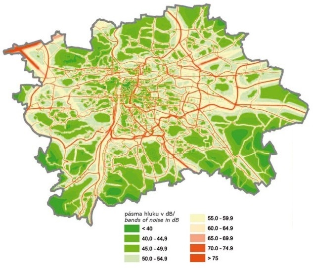 Obr. Mapa hlukové situace – den, 2009Ldn [dB], 2009