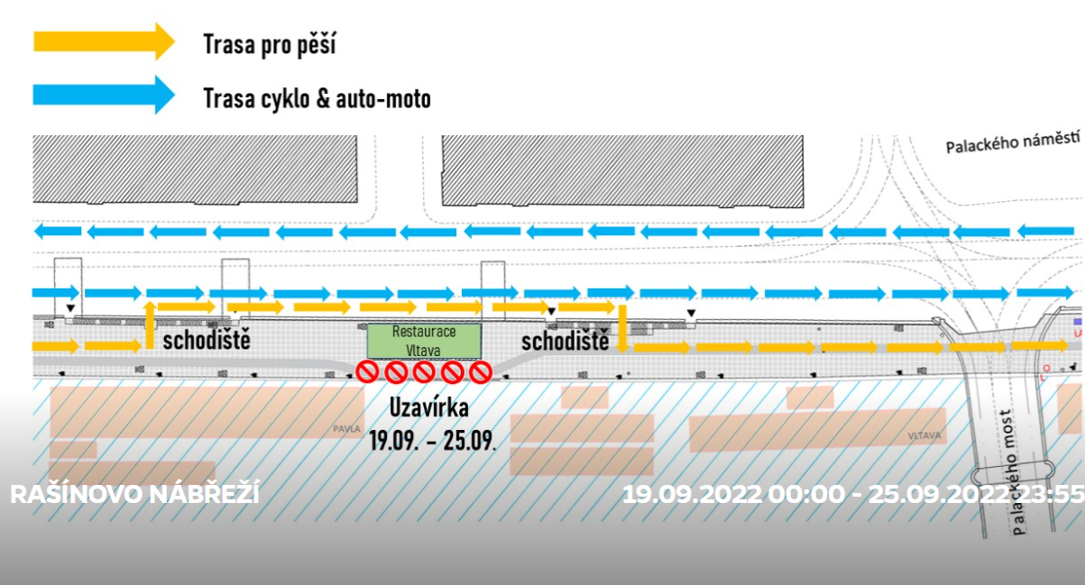 Uzavření části náplavky Rašínova nábřeží